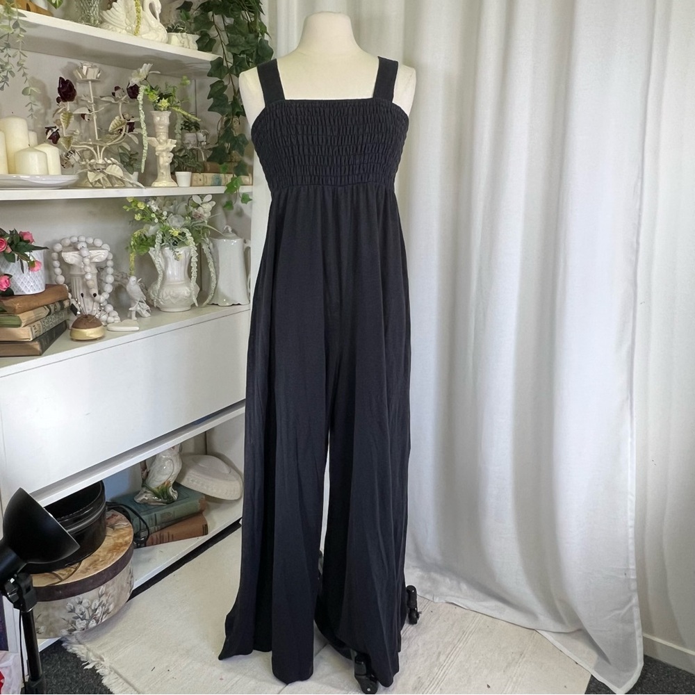 Free People Beach  Black Smocked Jumpsuit - Picture 2 of 16